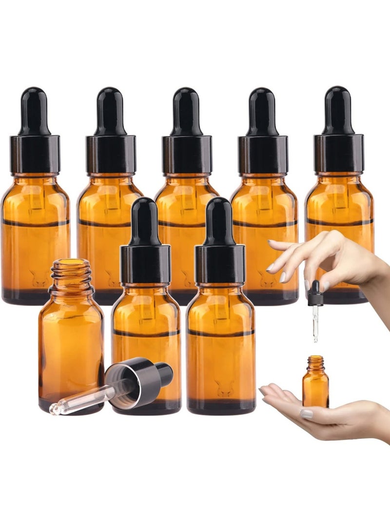 YOUGE 8PCS Amber Dropper Bottle, Empty Eye Glass Dropper Bottles with Glass Pipette Dropper, Small Sample Glass Bottles for Essential Oil Diffuser, Massage, Beauty Oil Mix (15ml) - Image 1